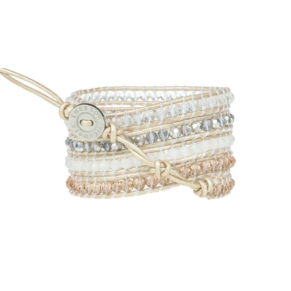 Victoria Emerson Five Wrap Bracelet Crystals Beads Leather Cord Set of 2